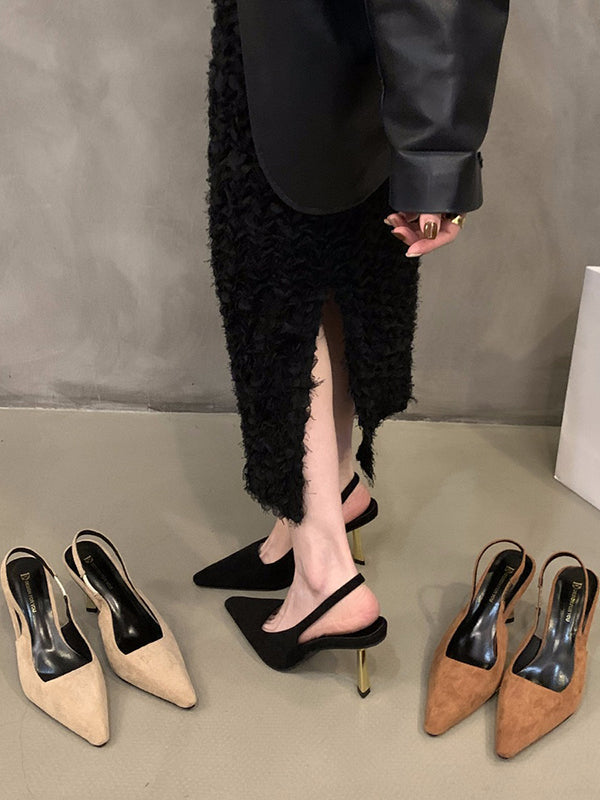 Hollow Pointed-Toe Split-Joint Sling Shoes Sandals Pumps