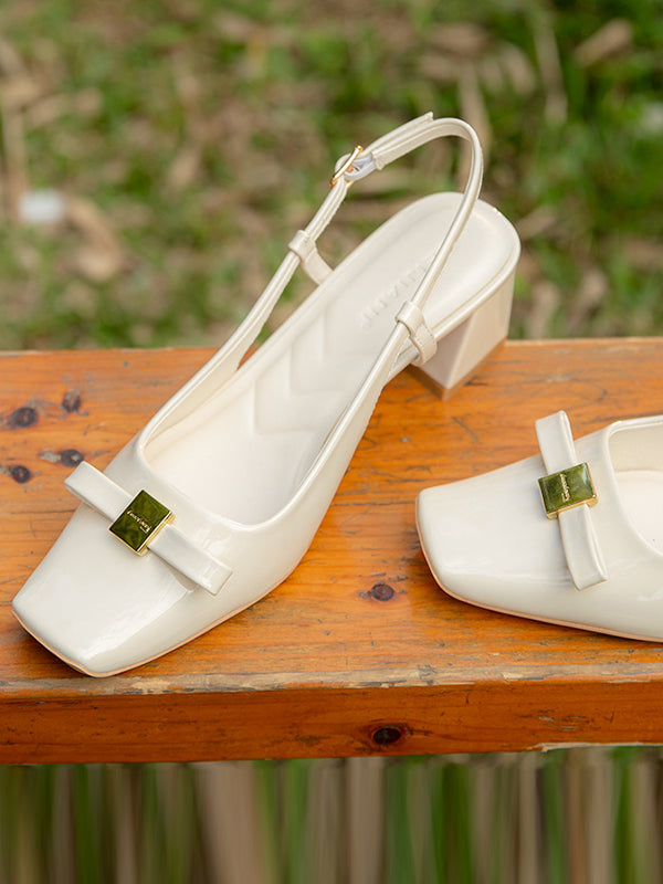 Belt Buckle Split-Joint Square-Toe Sling Shoes Pumps Sandals