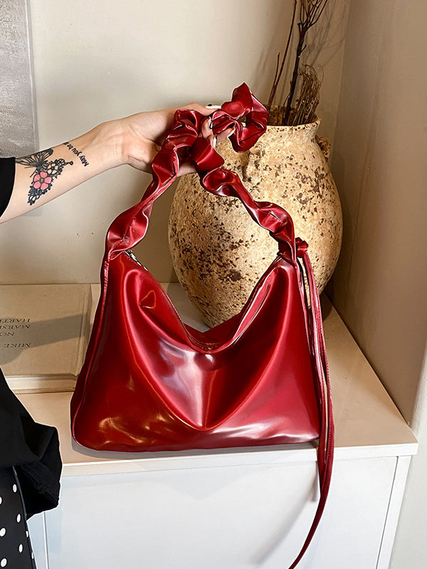 Drawstring Pleated Shiny Split-Joint Shoulder Bags Handbags Bags