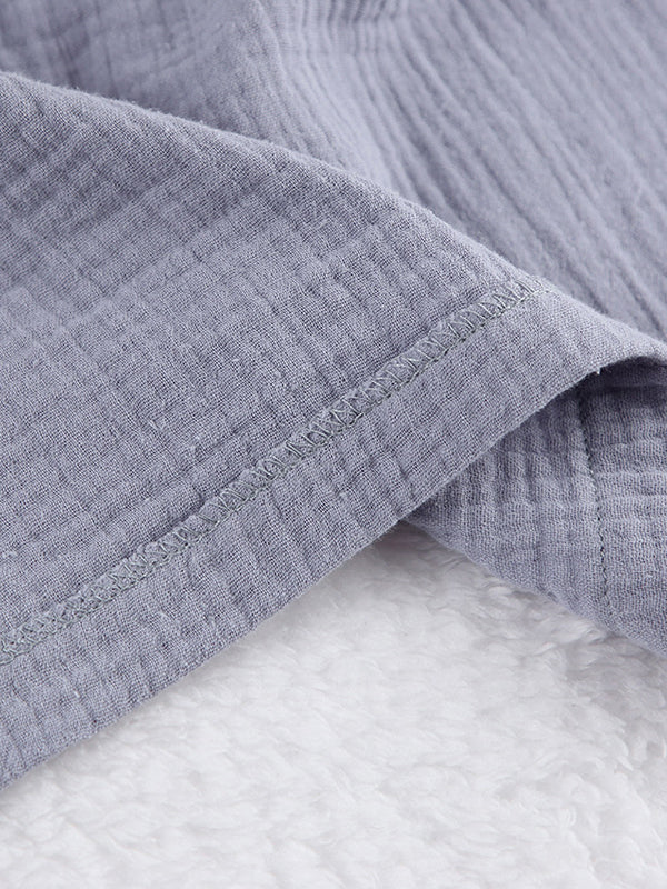 Ribbed Solid Color Long Sleeves Loose V-Neck Robes Pajamas