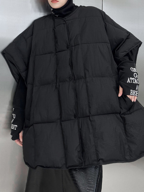 Solid Color Split-Joint Batwing Sleeves Loose Round-Neck Padded Coat