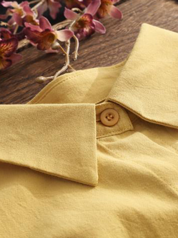 Solid Color High-low Long Sleeves Lapel Shirts Tops