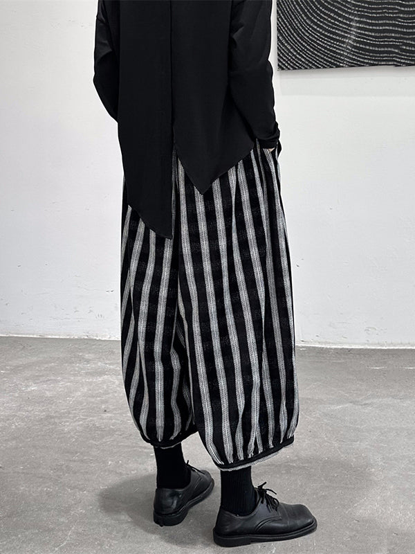 Contrast Color Elasticity Striped Loose Ninth Pants Knickerbockers