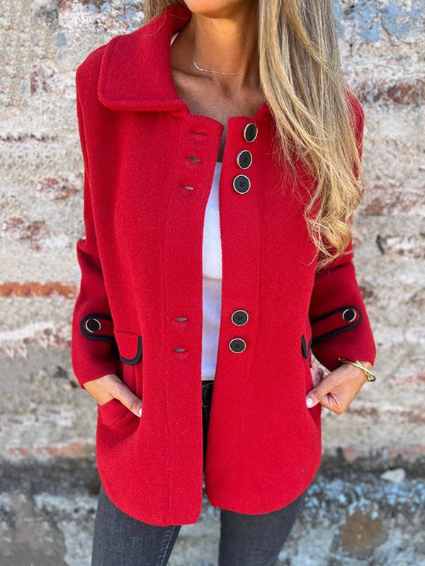 Buttoned Split-Joint Long Sleeves Loose Lapel Outerwear