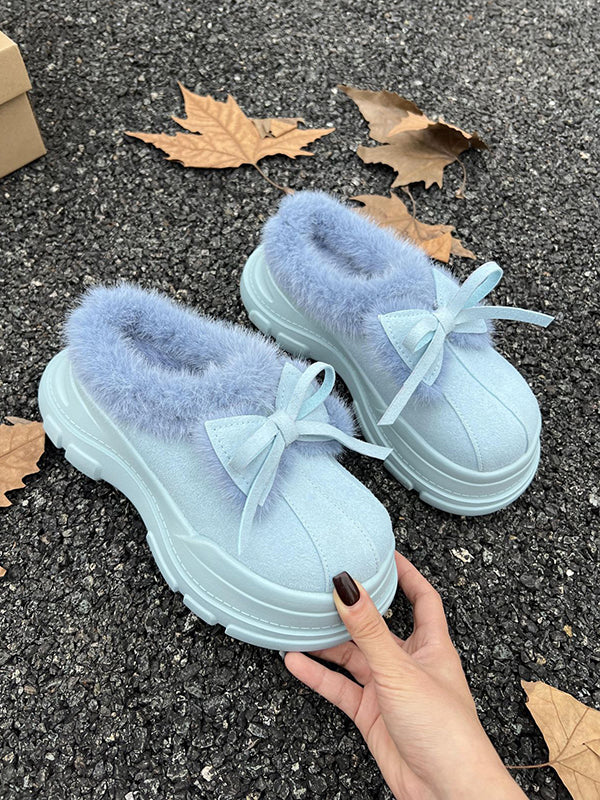 Bowknot Round-Toe Split-Joint Slippers&Mules Platform Shoes