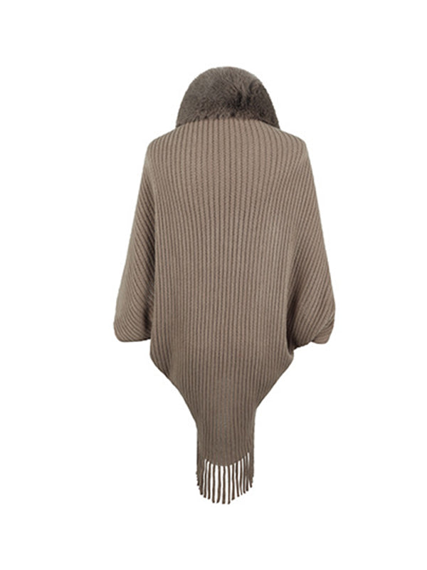 Solid Color Tasseled Batwing Sleeves Loose Cardigan Coats