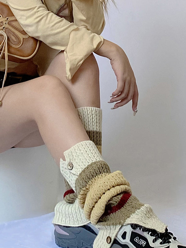 Leisure Buttoned Contrast Color Leg Warmers Accessories