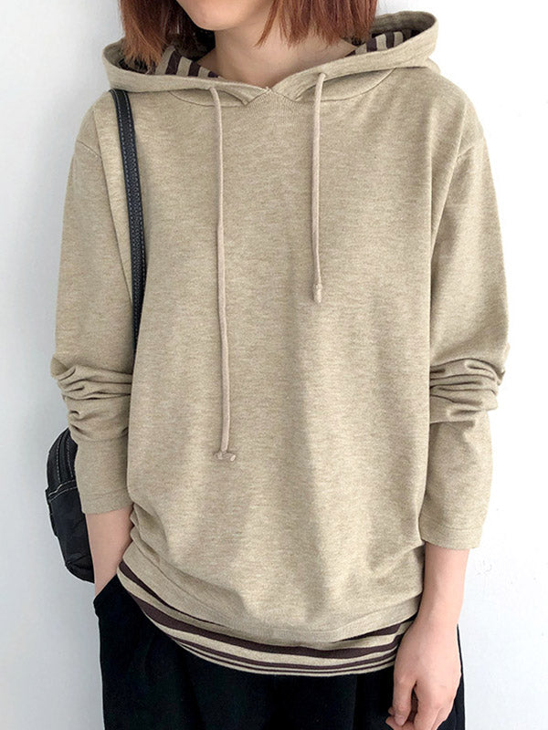 Casual 5 Colors Striped Hooded Long Sleeves Sweater Top