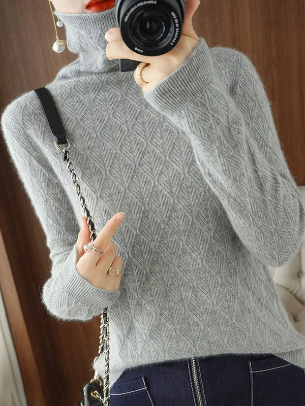 Solid Color Long Sleeves High-Neck Sweater Tops