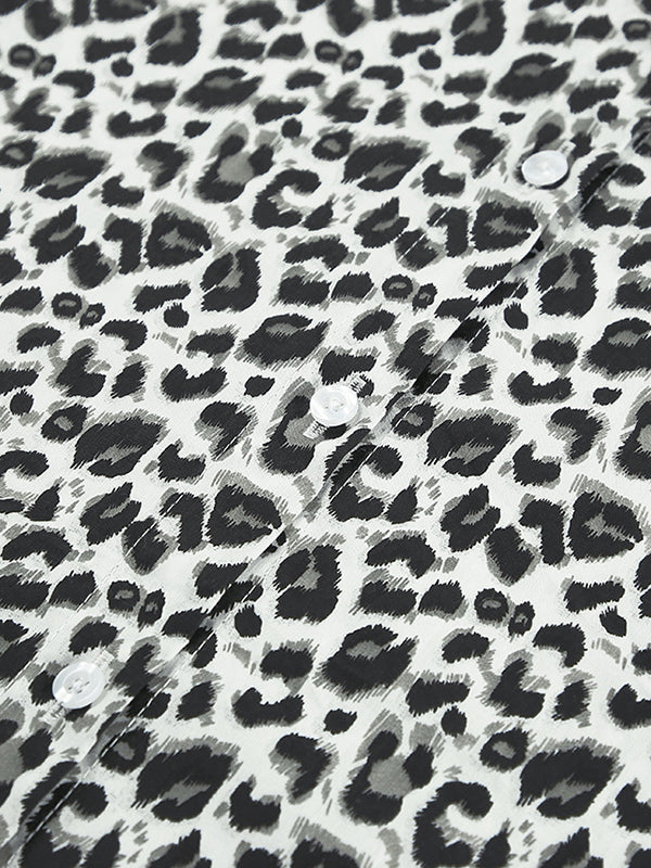 Leopard Printed Split-Joint Loose Puff Sleeves Peter Pan Collar Blouses&Shirts Tops
