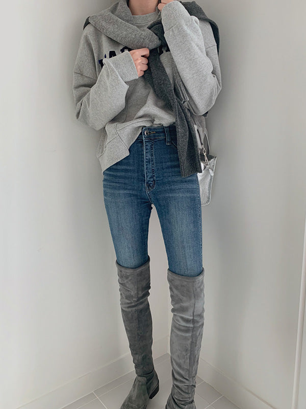 Casual Asymmetric Lapel Split-Joint Letter Print Sweatshirt