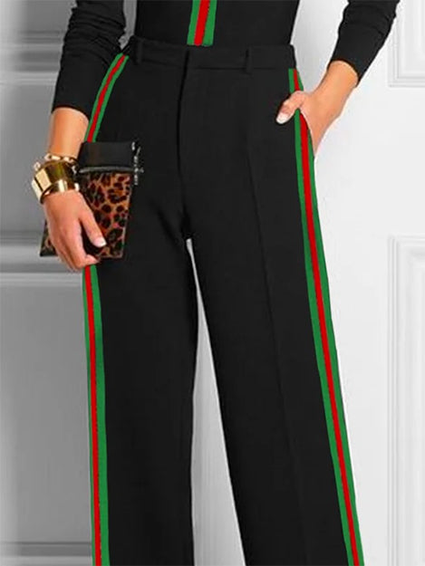 Contrast Color Striped Long Sleeves Skinny Trousers Pants Casual Pants Bottoms