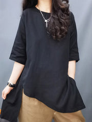 Solid Color Half Sleeves Loose Round-Neck T-Shirts Tops