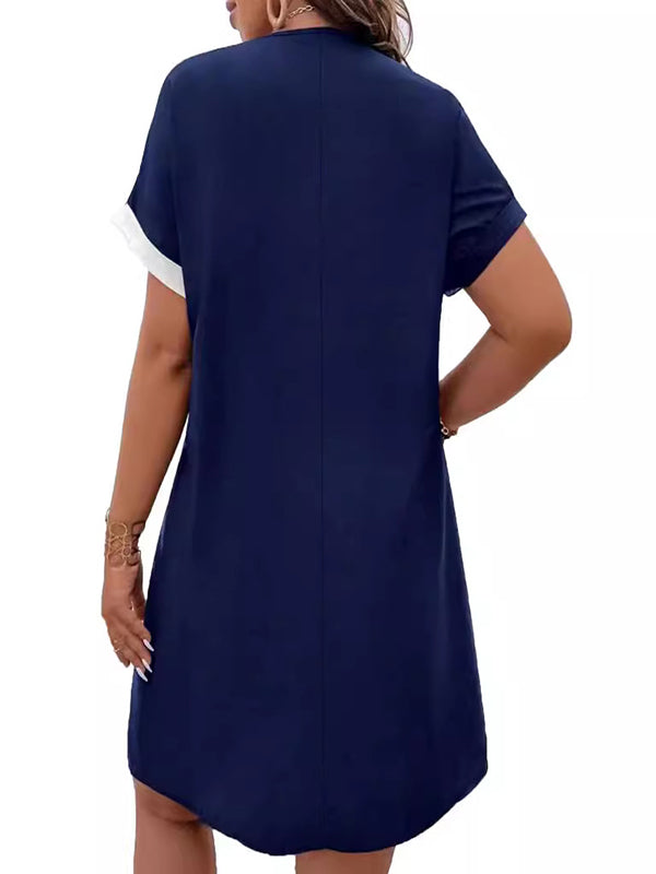 Flower Print High Waisted Loose Round-neck Mini Dresses