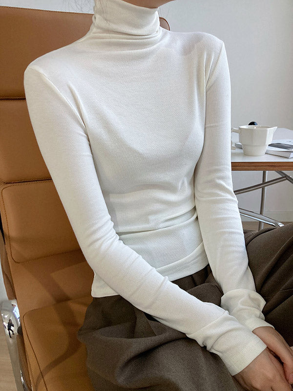 Simple 6 Colors Heaps Collar Long Sleeves Knitting T-Shirt Top