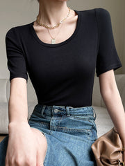 Solid Color Short Sleeves Skinny Round-Neck T-Shirts