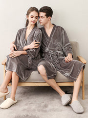 Comfortable Solid Bandage V-Neck Pajama Robe