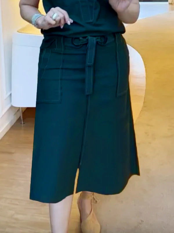 Split-front Split-Joint Tied Waist High Waisted Loose Skirts