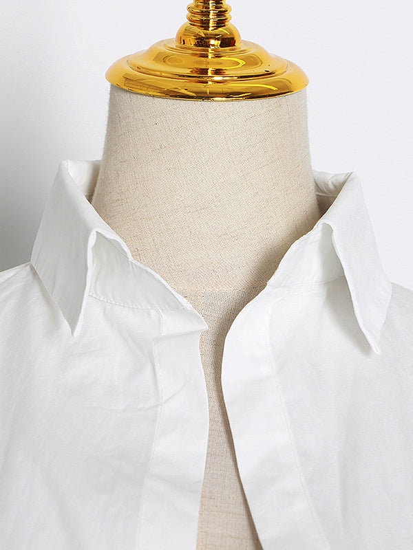 Simple Flared Sleeves Loose Solid Color Lapel Collar Midi Dresses