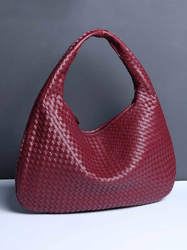 Geometric Solid Color Split-Joint Woven Zipper Handbags Bags