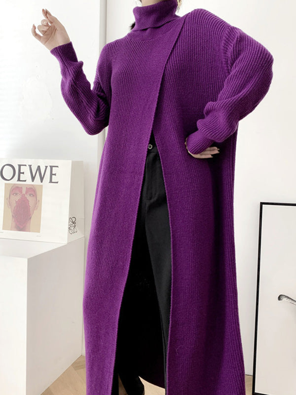 Original Loose Solid Color Split-Front Sweater Dress