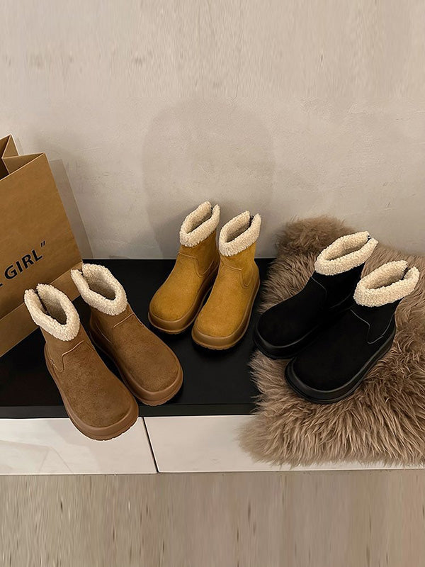 Round-Toe Split-Joint Velvet Platform Shoes Boots