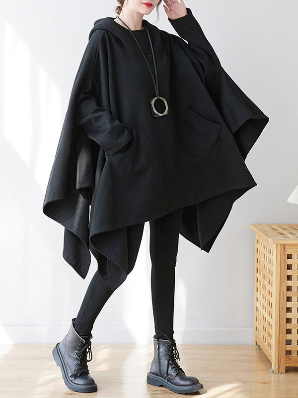 Casual Plus Size Irregularity Batwing Sleeves Solid Color Hoodies