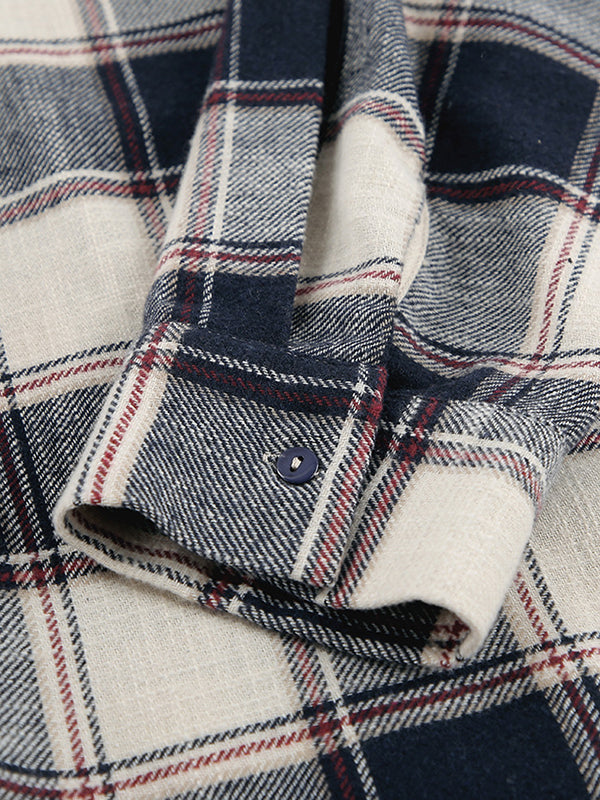 Plaid Split-Joint Long Sleeves Loose Lapel Blouses&Shirts Tops