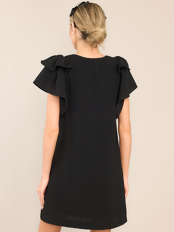 Comfort Solid Color Flared Sleeves Loose V-neck Mini Dresses