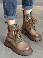 Muffin Heel Round-Toe Tied Zipper Boots