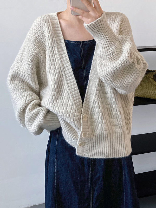 Trendy Loose Solid Color V-Neck Cardigan Tops