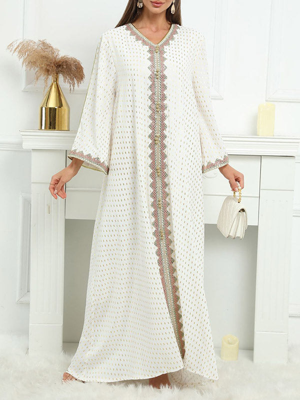 Muslim Polka-Dot Batwing Sleeves Long Sleeves V-Neck Maxi Dresses