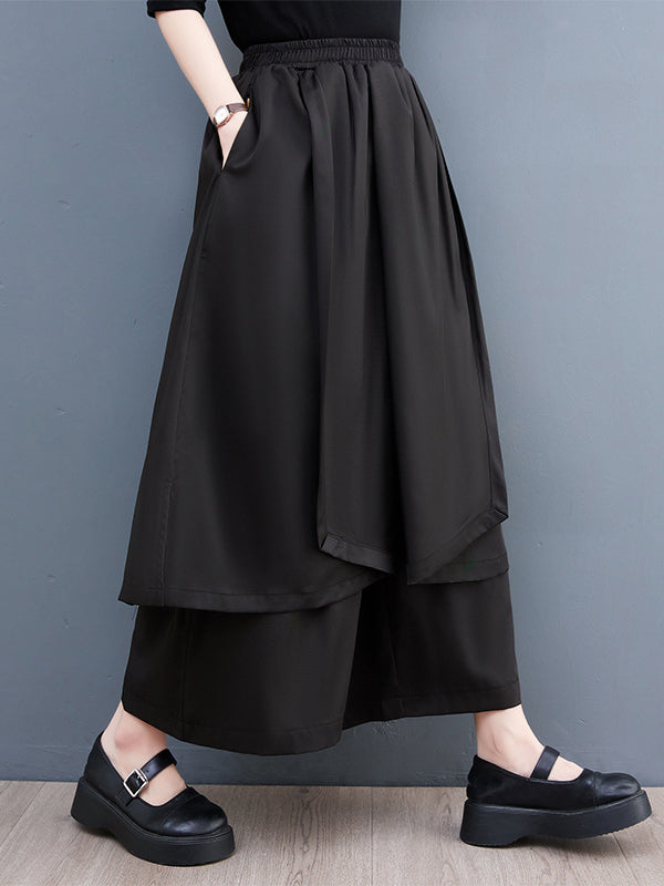 Wide Leg Cropped Solid Color Casual Pants Bottoms Culotte