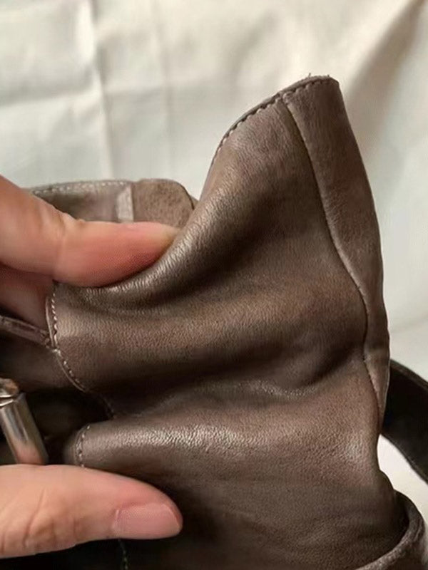 Belt Buckle Round-Toe Split-Joint Zipper Boots