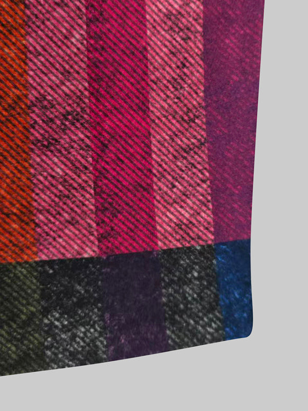 Loose Three-Quarter Sleeves Contrast Color Plaid Split-Joint Lapel Outerwear Windbreakers Woolen Coat