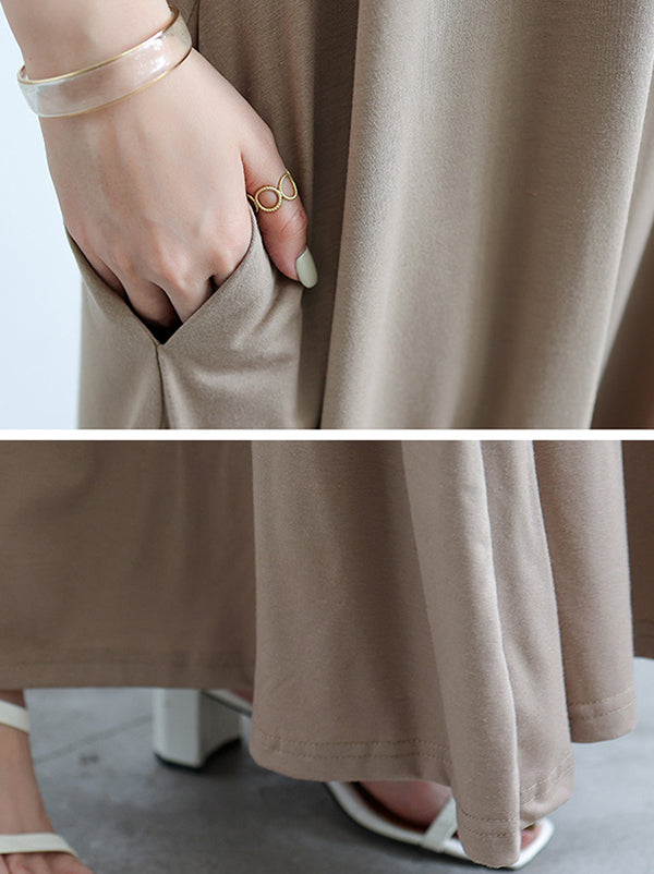 Simple Loose Sleeveless Solid Color Round-Neck Maxi Dresses