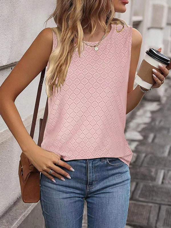 Solid Color Loose Sleeveless Round-Neck Vest Top