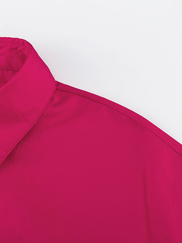 Solid Color Long Sleeves Loose Lapel Blouses