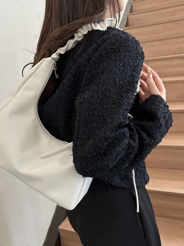 Geometric Pleated Solid Color Zipper Shoulder Bags Handbags