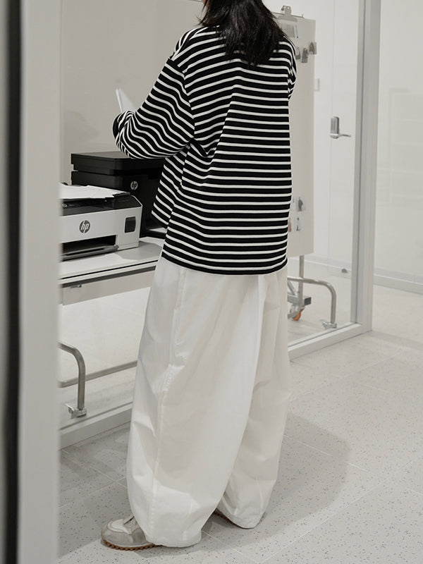 Contrast Color Split-Joint Split-side Striped Long Sleeves Loose Round-neck Sweatshirt Tops