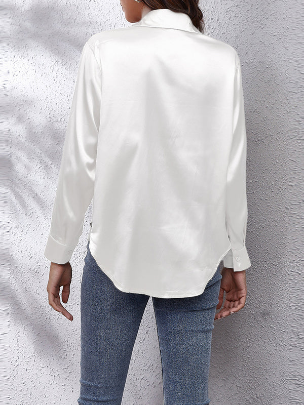 Solid Color Long Sleeves Loose Lapel Blouses&Shirts Tops
