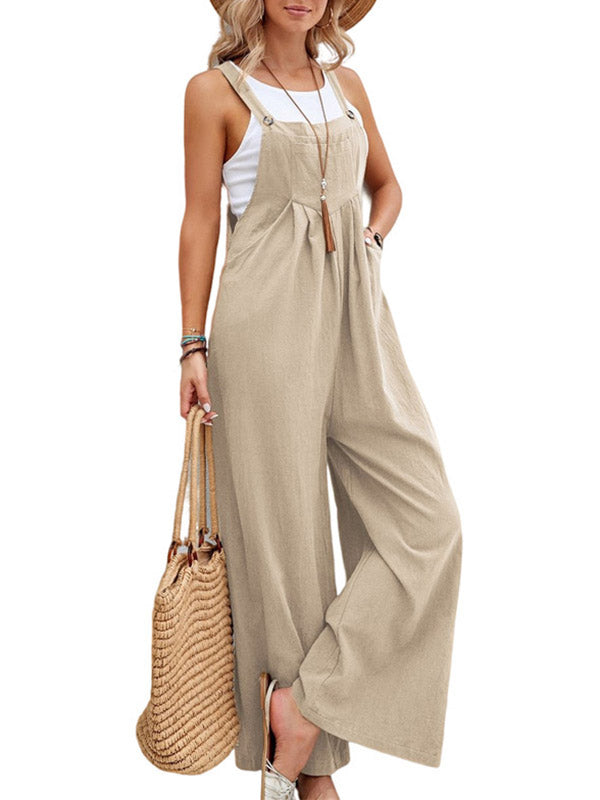 Pleated Split-Joint Loose Plus Size Square-neck Overalls