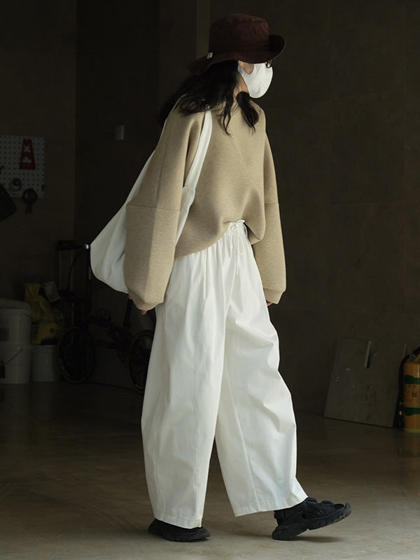 Casual Loose Wide Leg Elastic Waist Solid Color Pants