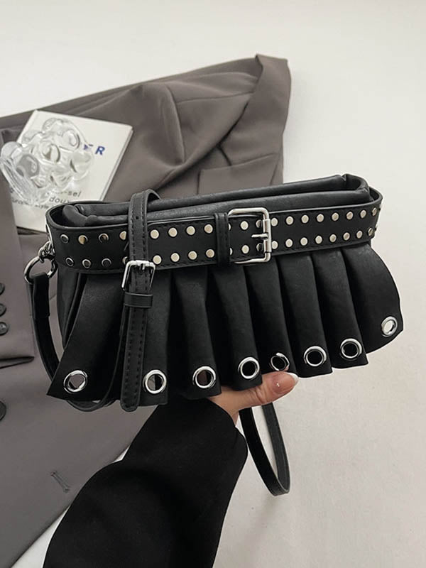 Geometric Pleated Zipper Shoulder Bags Handbags