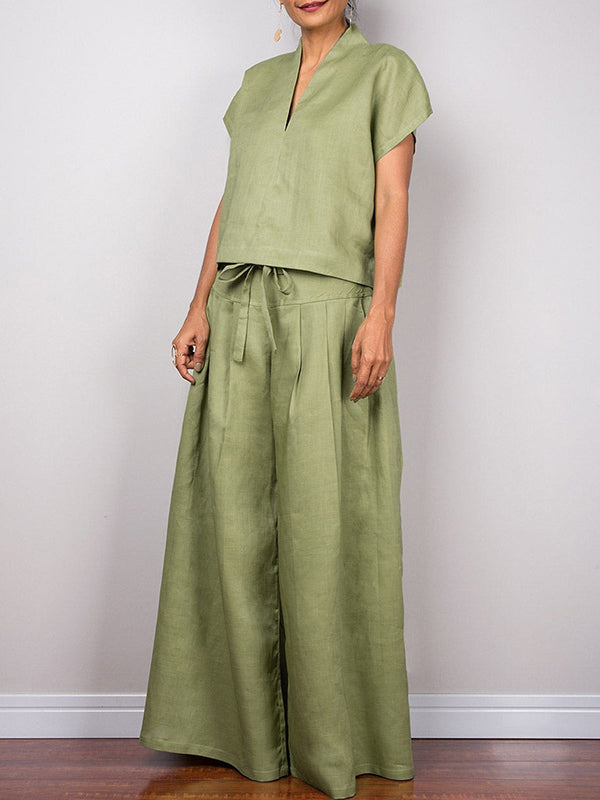 Batwing Sleeves Loose Solid Color Split-Joint V-Neck Blouses&Shirts Tops