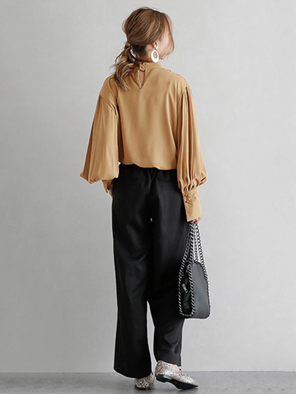 Urban Solid Color Light Maturity Puff Sleeve Shirt