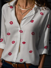 Buttoned Printed Long Sleeves Loose Lapel Blouses&Shirts Tops