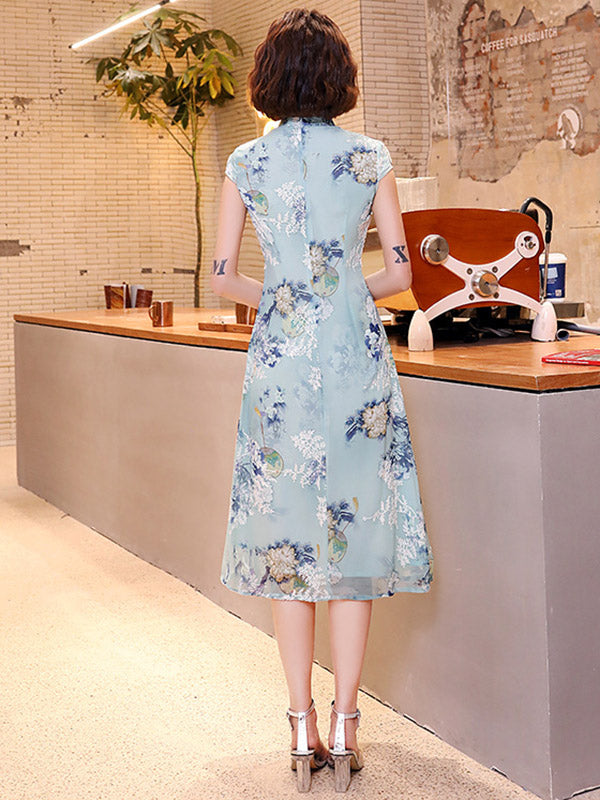 Original Applique Stand Collar Long Cheongsams