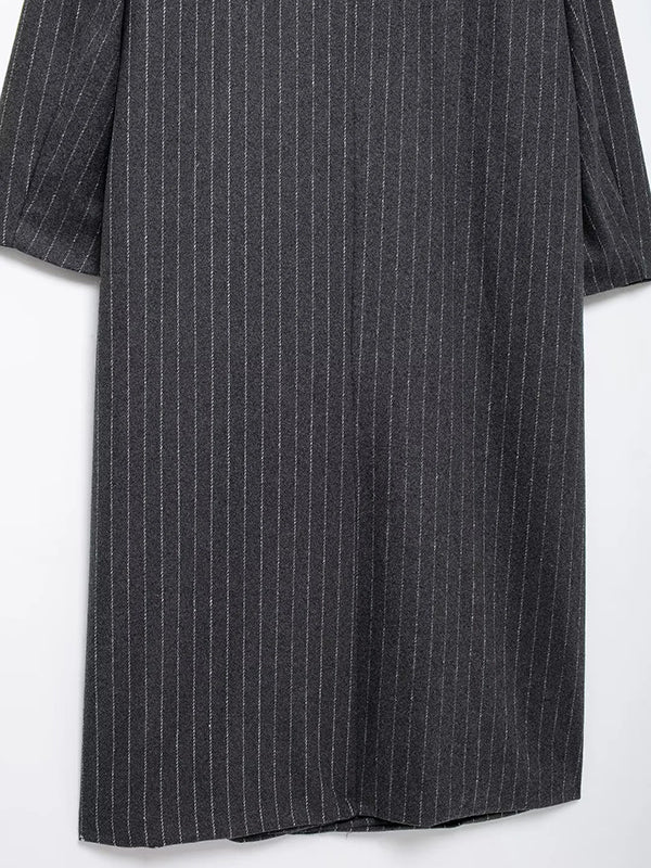 Split-Joint Striped Long Sleeves Loose Lapel Woolen Coat Trench Coats