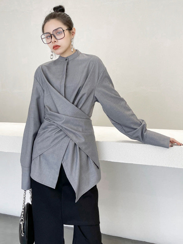 Light Maturity Irregular Stand Collar Long Sleeve Shirt